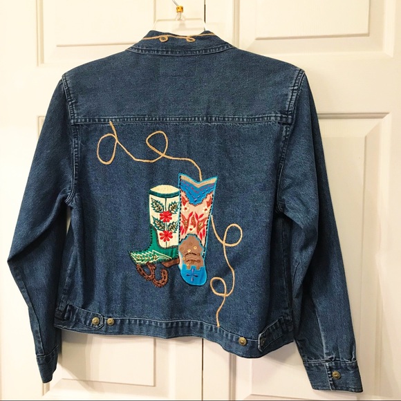 Tantrums Western Cowgirl Boots Denim Jacket - Picture 4 of 7